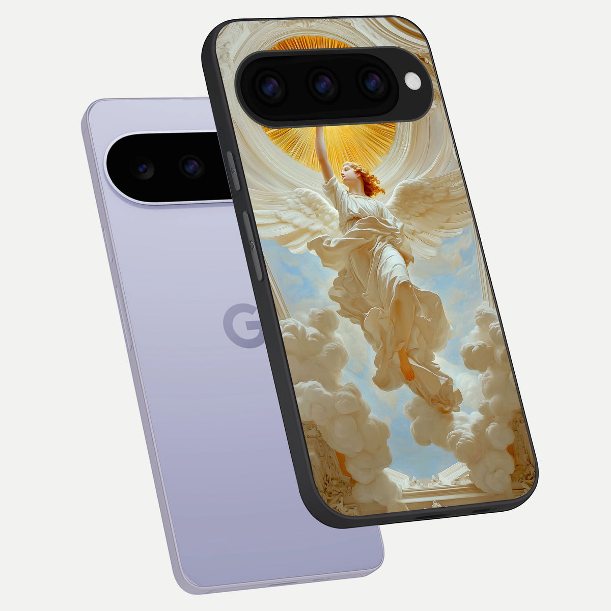  Divine Light Angel phone case For Google Pixel 11 showing premium glass back cover with detailed artwork