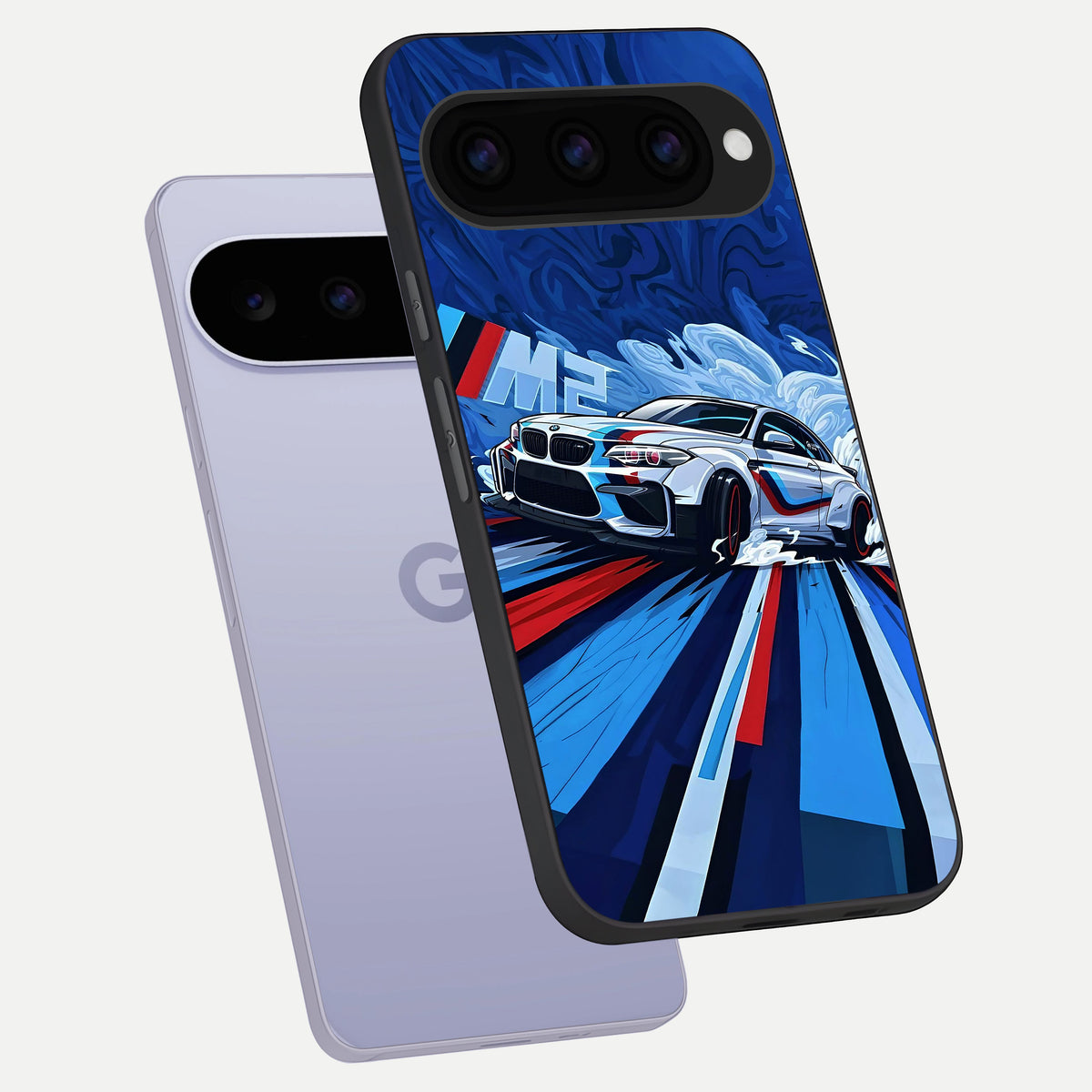  Drift Power Rush phone case For Google Pixel 11 showing premium glass back cover with detailed artwork