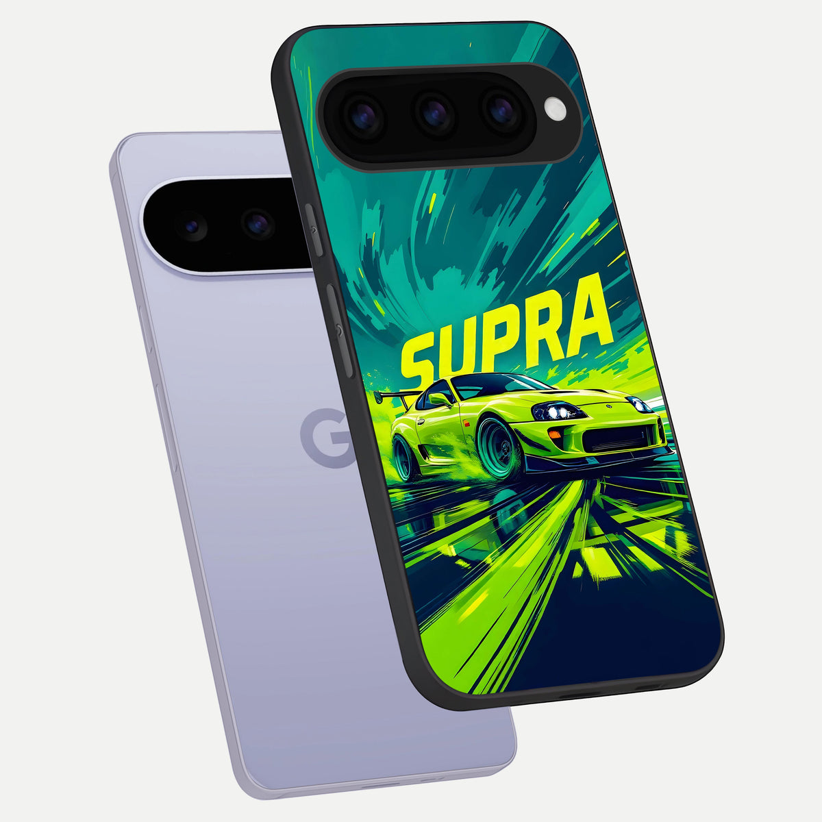  Electric Supra Thunder phone case For Google Pixel 11 showing premium glass back cover with detailed artwork