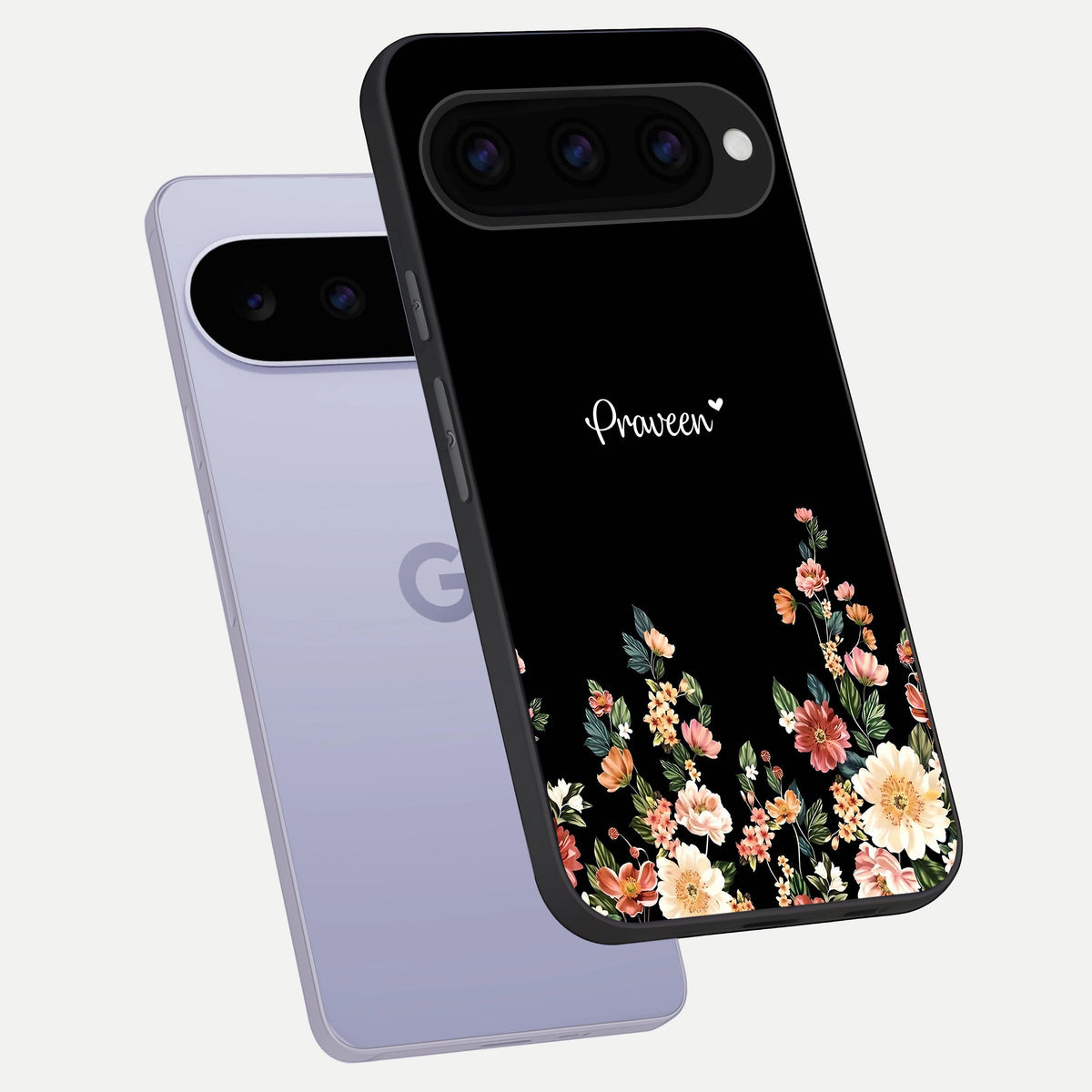  Floral Design Personalized Custom Name phone case For Google Pixel 11 showing premium glass back cover with detailed artwork