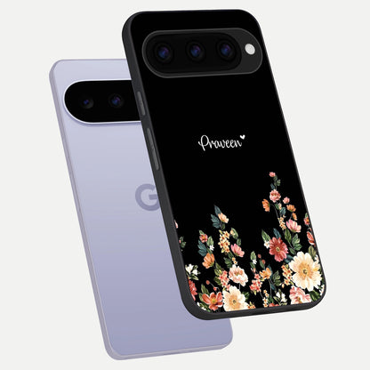  Floral Design Personalized Custom Name phone case For Google Pixel 11 showing premium glass back cover with detailed artwork