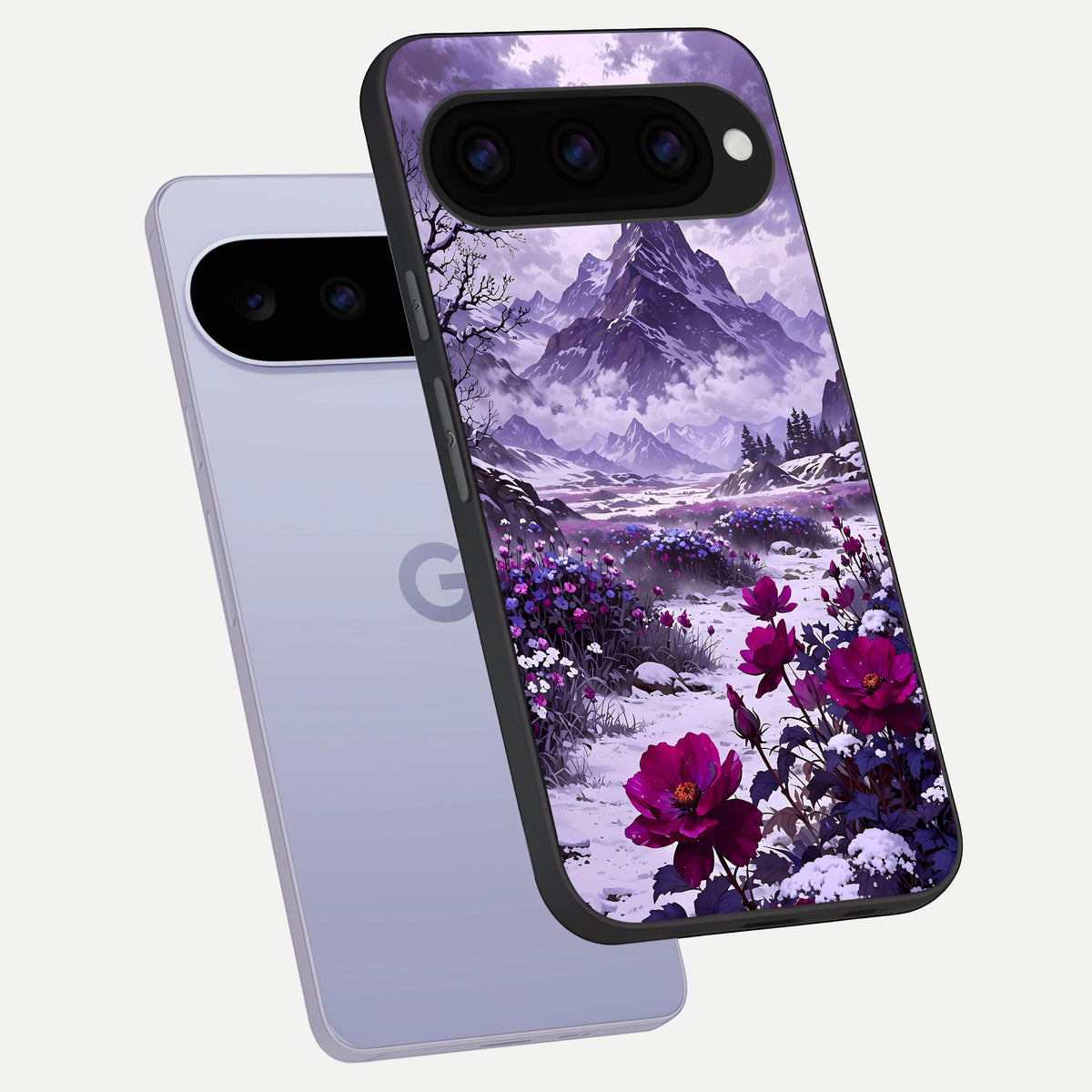  Flower Mountain View phone case For Google Pixel 11 showing premium glass back cover with detailed artwork