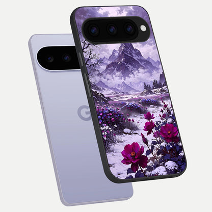  Flower Mountain View phone case For Google Pixel 11 showing premium glass back cover with detailed artwork