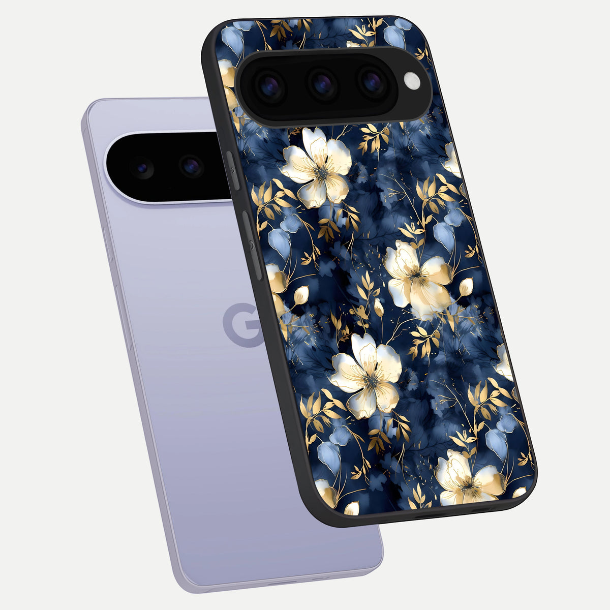  Golden Midnight Bloom phone case For Google Pixel 11 showing premium glass back cover with detailed artwork