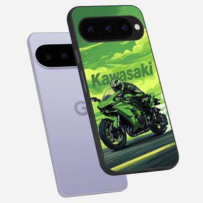  Green Moon Energy phone case For Google Pixel 11 showing premium glass back cover with detailed artwork