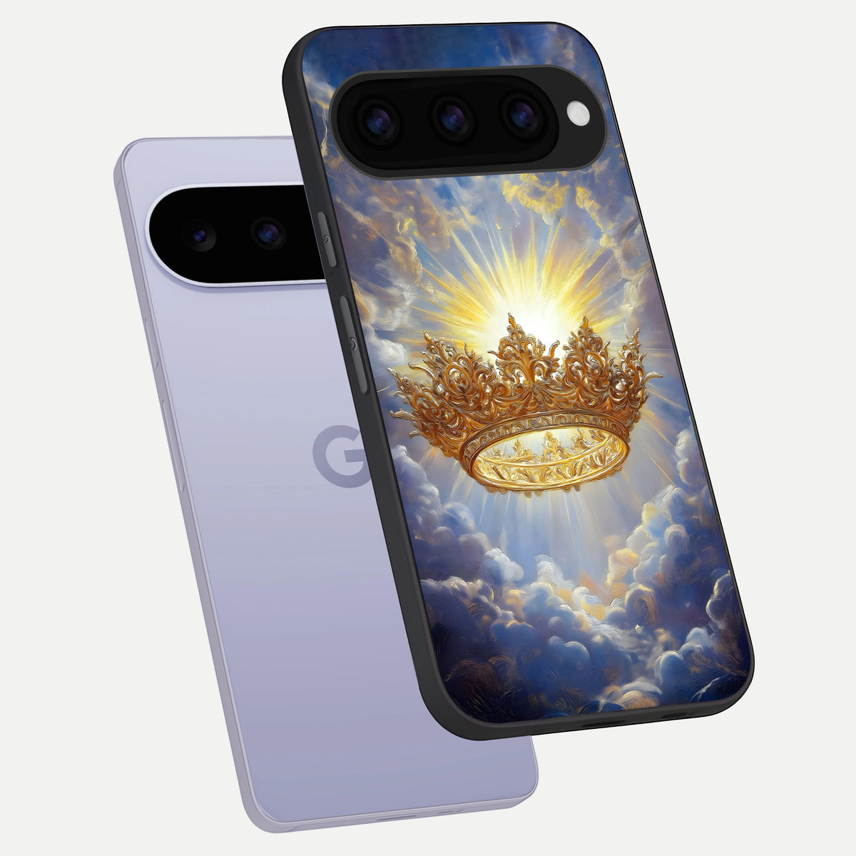  Heavenly Crown Light phone case For Google Pixel 11 showing premium glass back cover with detailed artwork