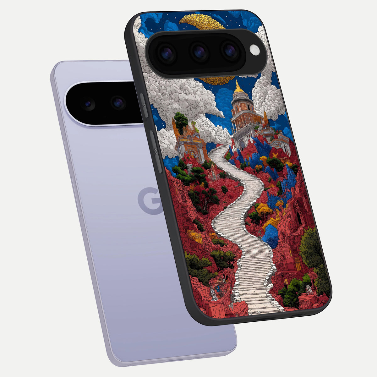  Heavenly Moon Path phone case For Google Pixel 11 showing premium glass back cover with detailed artwork