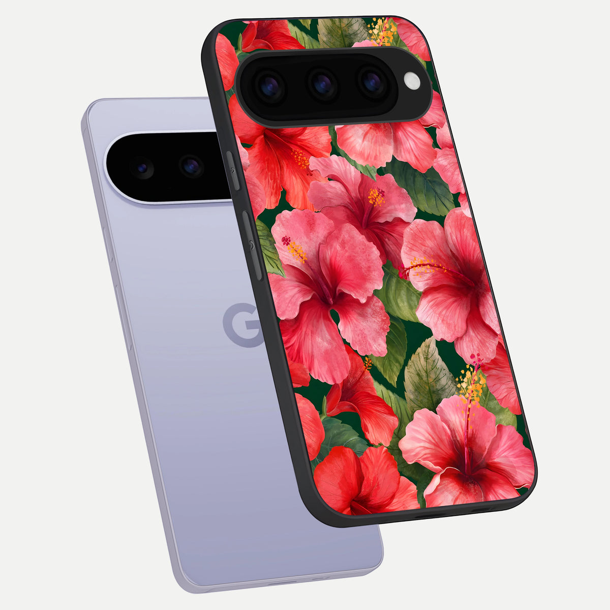  Hibiscus Pattern phone case For Google Pixel 11 showing premium glass back cover with detailed artwork