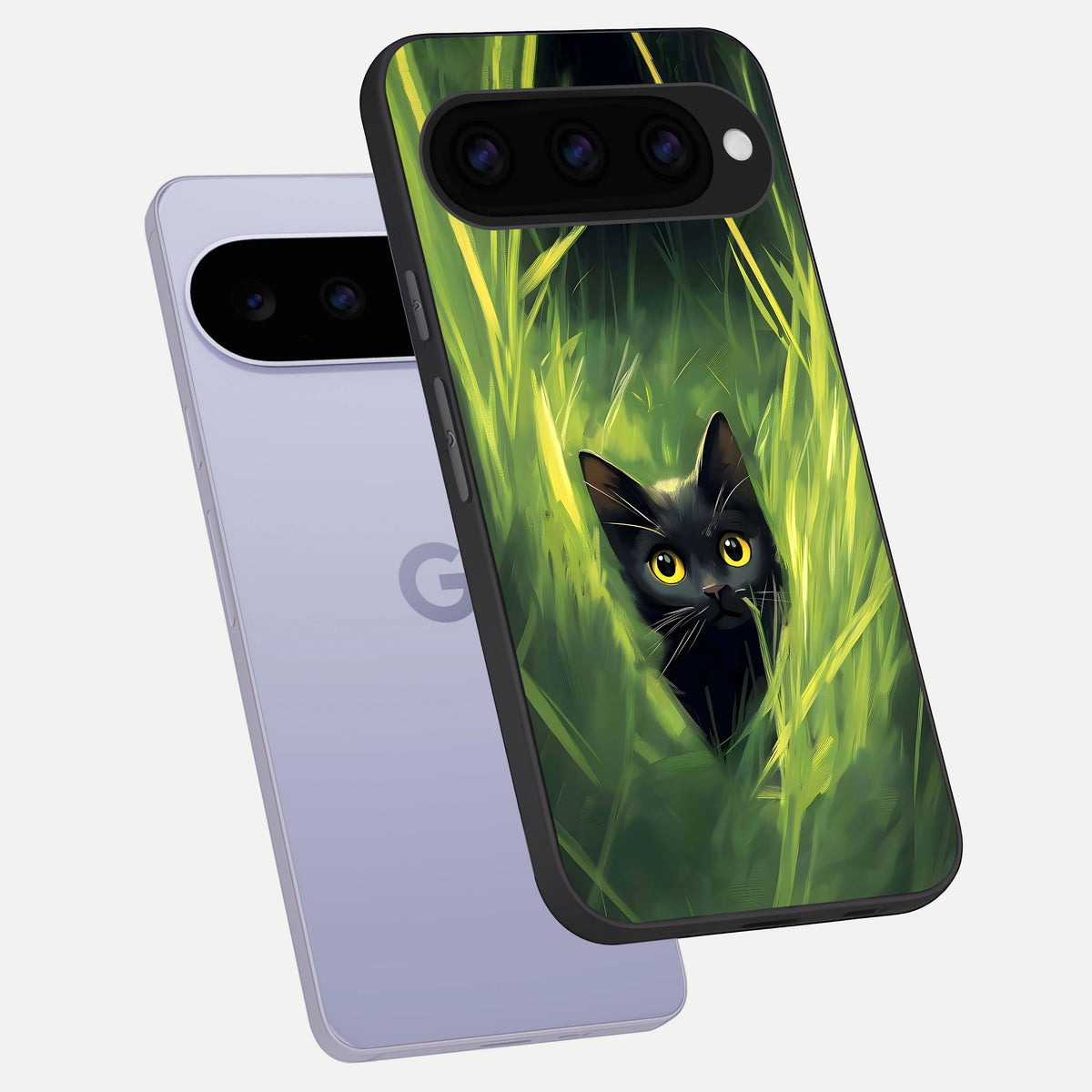  Hidden Cat Whisper phone case For Google Pixel 11 showing premium glass back cover with detailed artwork
