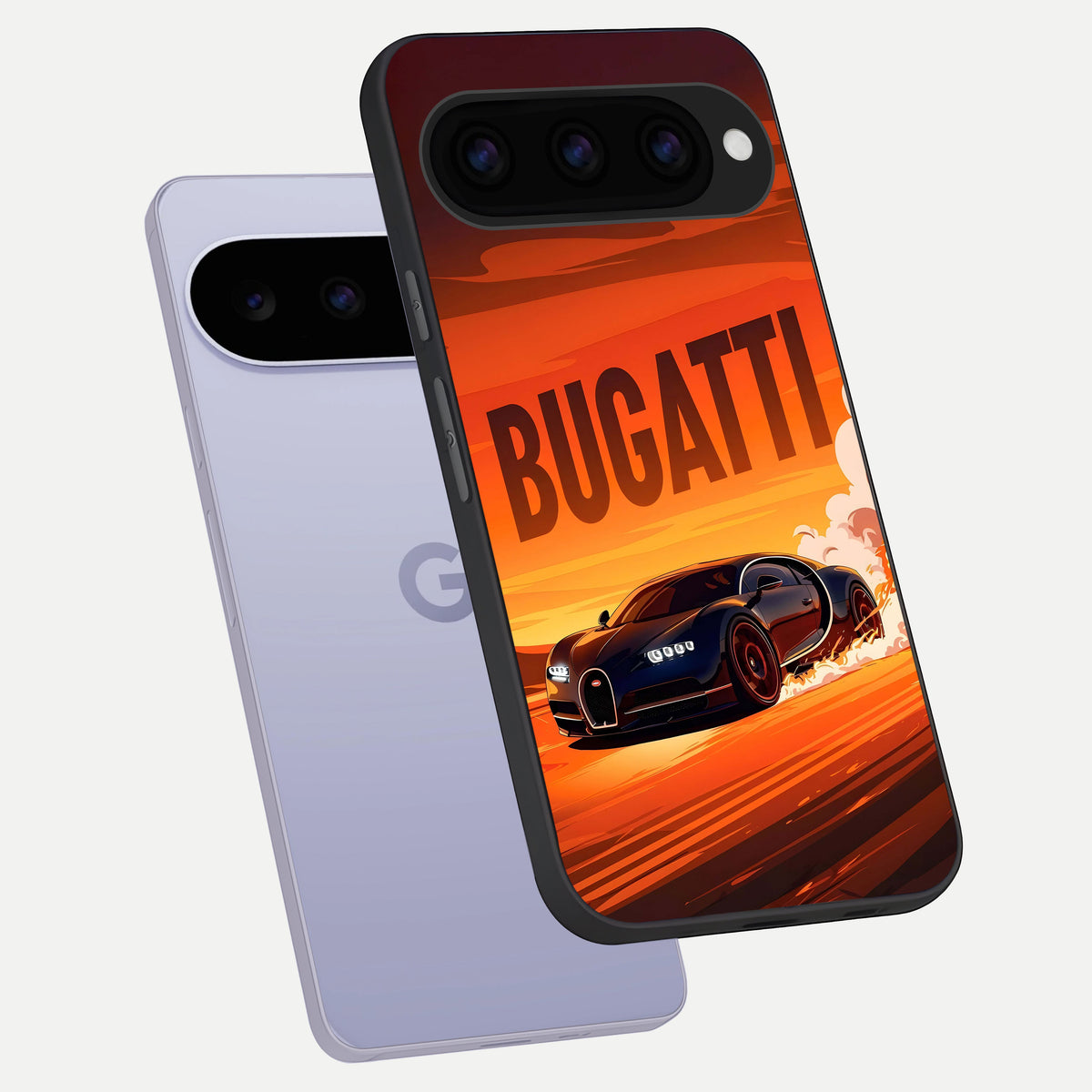  Inferno Bugatti Storm phone case For Google Pixel 11 showing premium glass back cover with detailed artwork