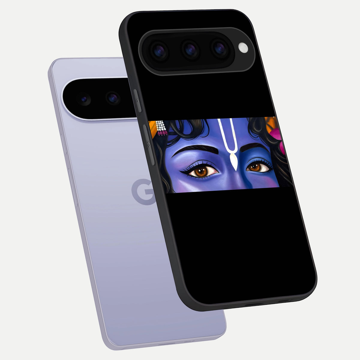 Krishna Eye phone case For Google Pixel 11 showing premium glass back cover with detailed artwork