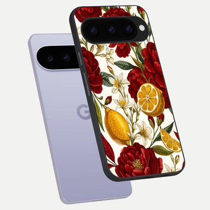  Lemon Rose Charm phone case For Google Pixel 11 showing premium glass back cover with detailed artwork
