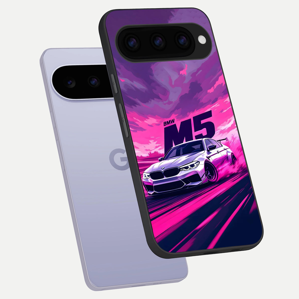  MS Neon Car phone case For Google Pixel 11 showing premium glass back cover with detailed artwork