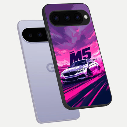  MS Neon Car phone case For Google Pixel 11 showing premium glass back cover with detailed artwork