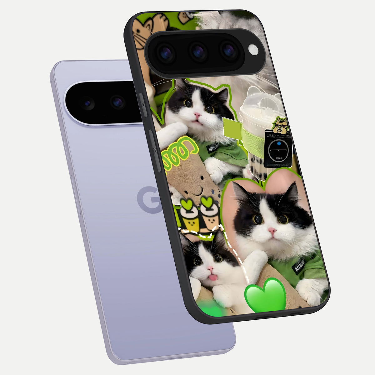  Matcha Cats Mood phone case For Google Pixel 11 showing premium glass back cover with detailed artwork