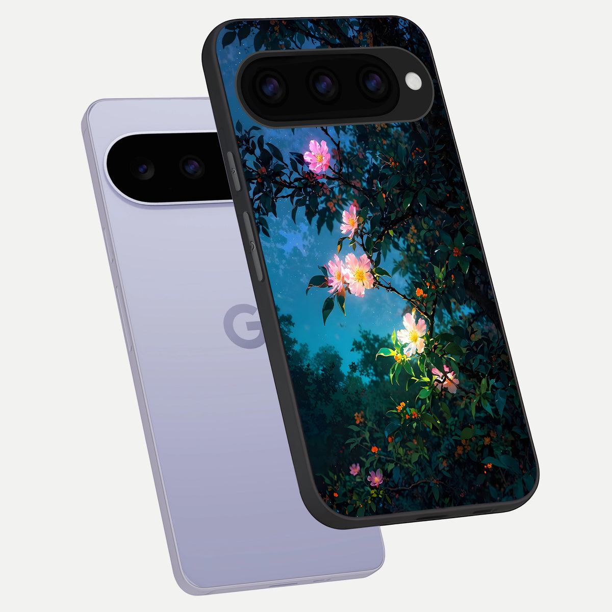  Midnight Bloom Glow phone case For Google Pixel 11 showing premium glass back cover with detailed artwork