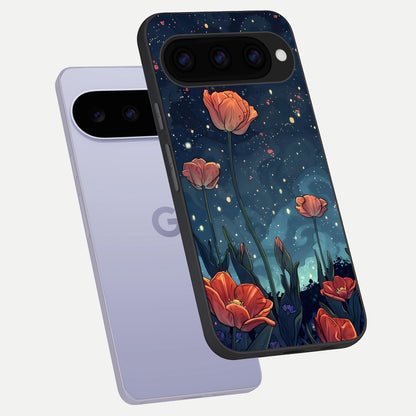  Midnight Tulip Glow phone case For Google Pixel 11 showing premium glass back cover with detailed artwork