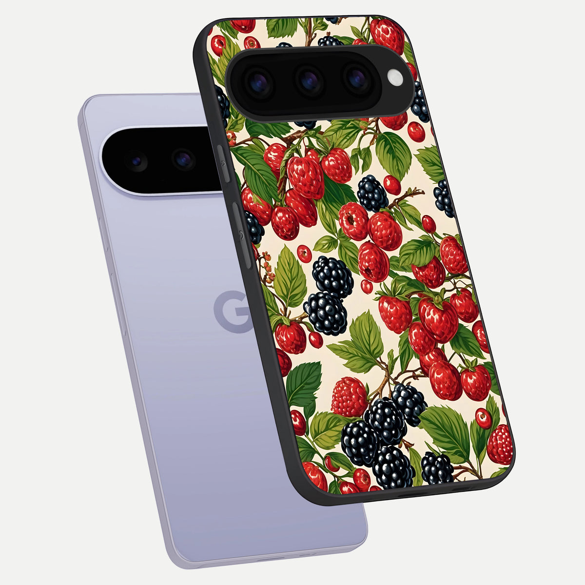  Mixed Berry Collage phone case For Google Pixel 11 showing premium glass back cover with detailed artwork