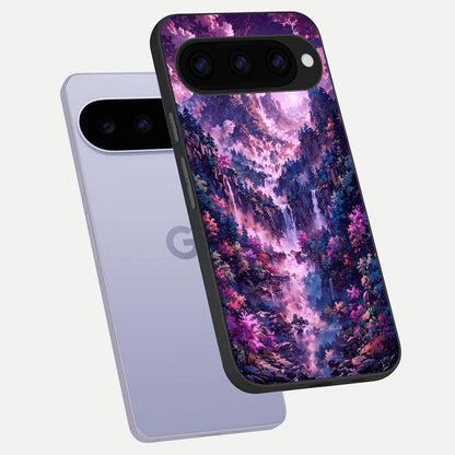 Mystic Cascade Peaks phone case For Google Pixel 11 showing premium glass back cover with detailed artwork