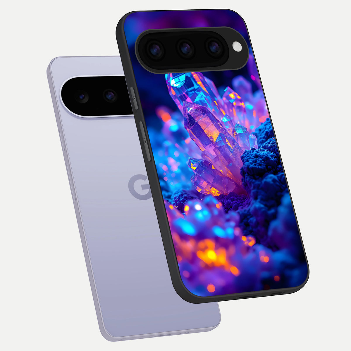  Neon Aura Shards phone case For Google Pixel 11 showing premium glass back cover with detailed artwork