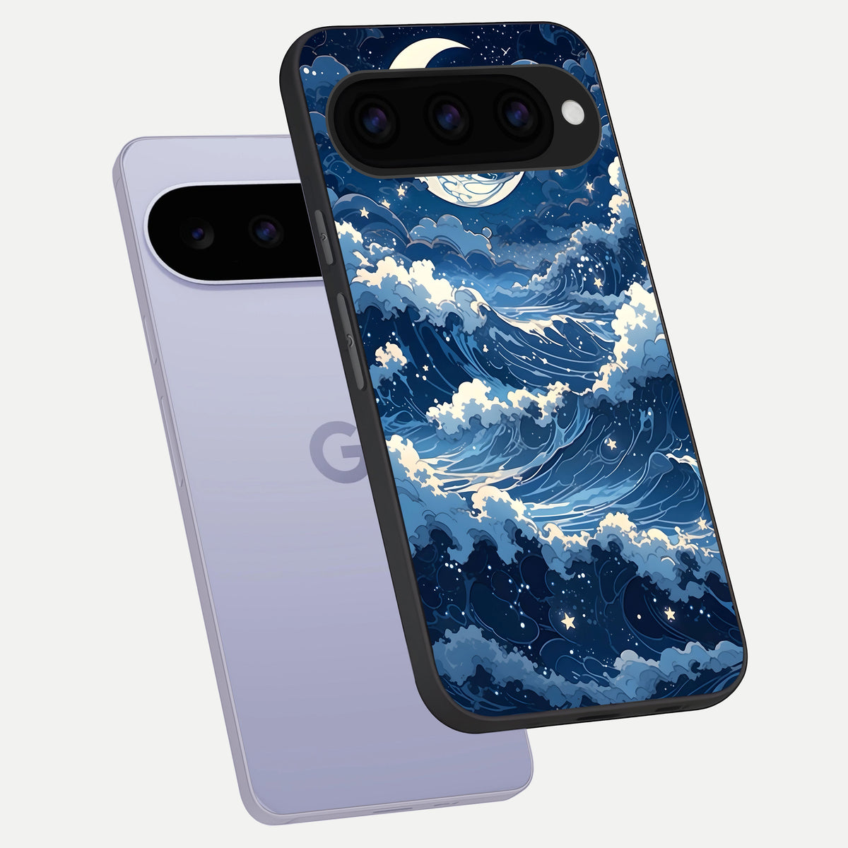  Ocean Moon Waves phone case For Google Pixel 11 showing premium glass back cover with detailed artwork