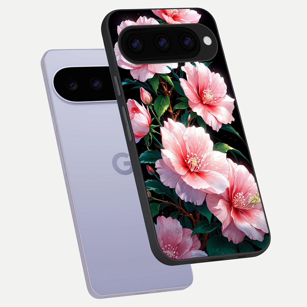 Peach Flower phone case For Google Pixel 11 showing premium glass back cover with detailed artwork