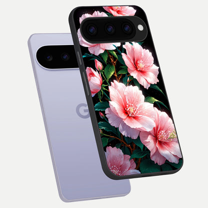  Peach Flower phone case For Google Pixel 11 showing premium glass back cover with detailed artwork