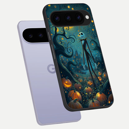  Pumpkin Moon Night phone case For Google Pixel 11 showing premium glass back cover with detailed artwork