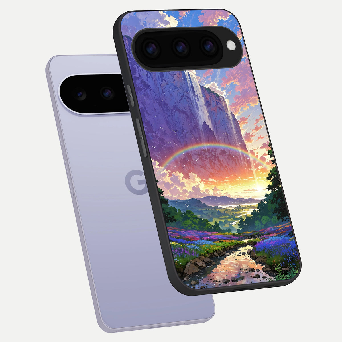  Rainbow Valley Dream phone case For Google Pixel 11 showing premium glass back cover with detailed artwork