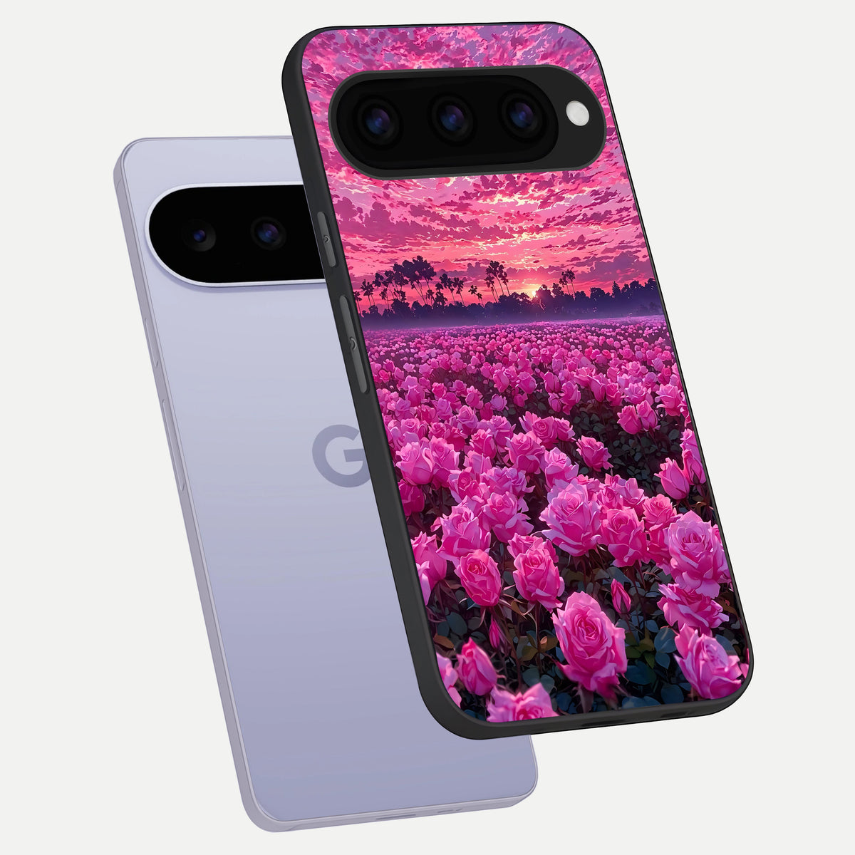  Rose Sunset Valley phone case For Google Pixel 11 showing premium glass back cover with detailed artwork