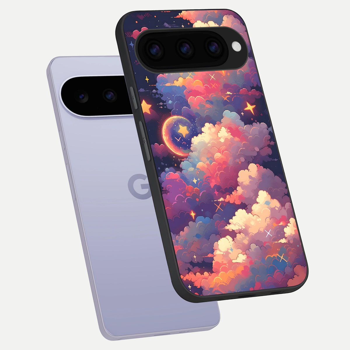  Starlit Dream Clouds phone case For Google Pixel 11 showing premium glass back cover with detailed artwork