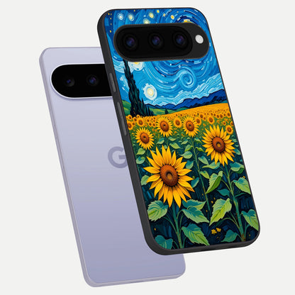  Starry Sunflower Dreams phone case For Google Pixel 11 showing premium glass back cover with detailed artwork