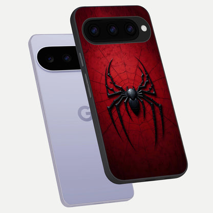  Superhero Web Emblem phone case For Google Pixel 11 showing premium glass back cover with detailed artwork