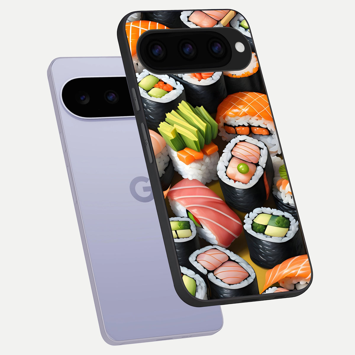  Sushi Food Pattern phone case For Google Pixel 11 showing premium glass back cover with detailed artwork