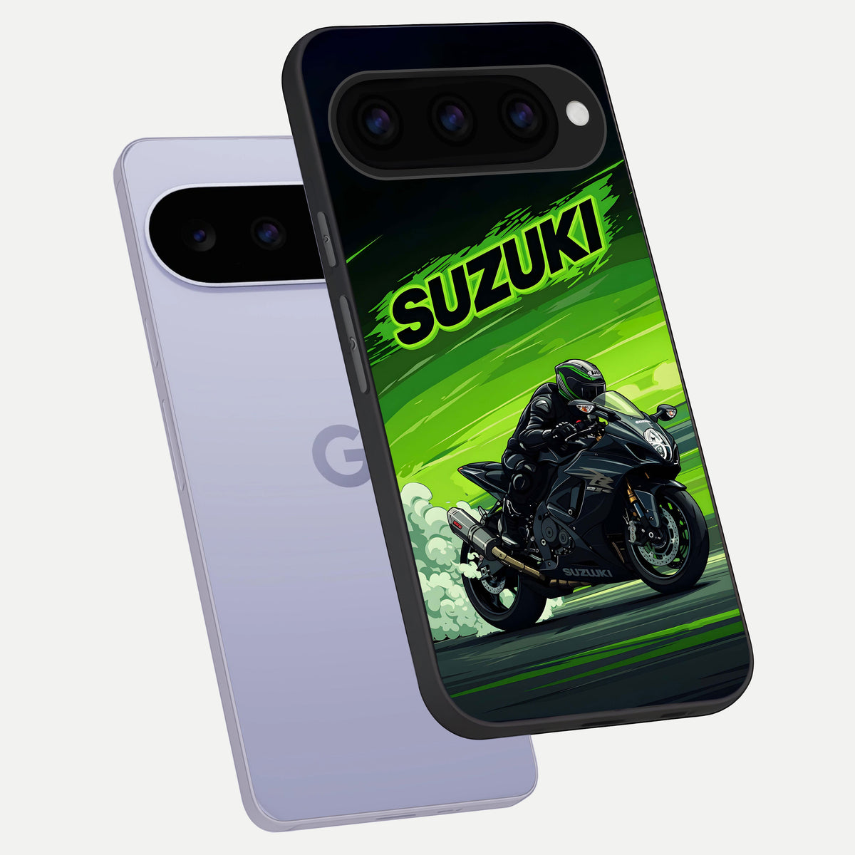  Suzuki Speed Beast phone case For Google Pixel 11 showing premium glass back cover with detailed artwork