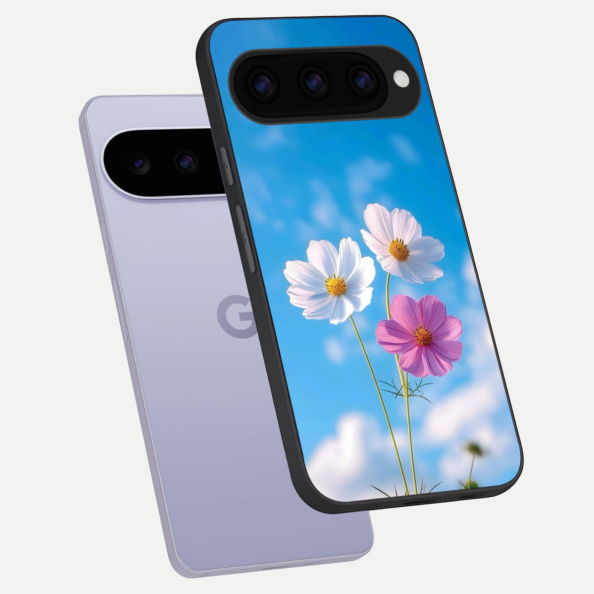  Tripple Flowers With Sky phone case For Google Pixel 11 showing premium glass back cover with detailed artwork