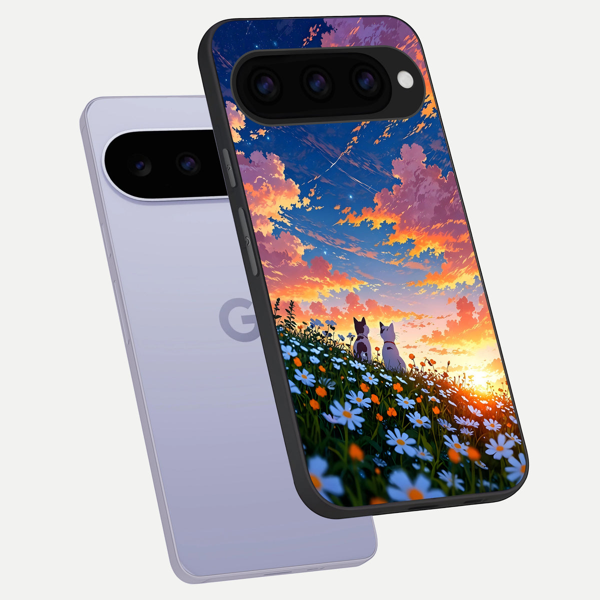  Two Cats Friends phone case For Google Pixel 11 showing premium glass back cover with detailed artwork