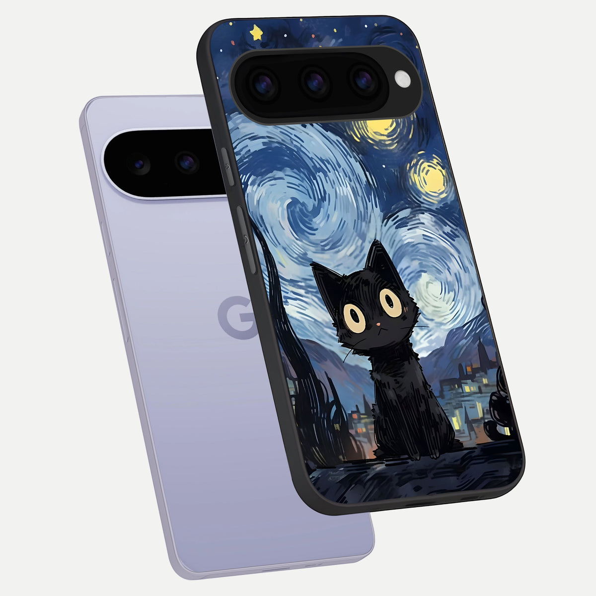 Van Gogh Cat phone case For Google Pixel 11 showing premium glass back cover with detailed artwork