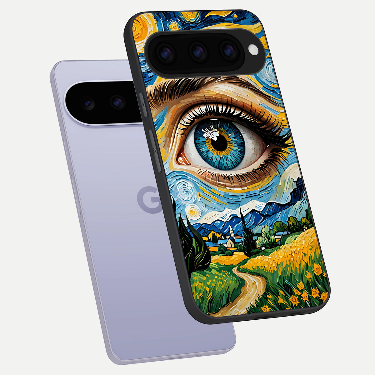  Van Gogh Eye phone case For Google Pixel 11 showing premium glass back cover with detailed artwork