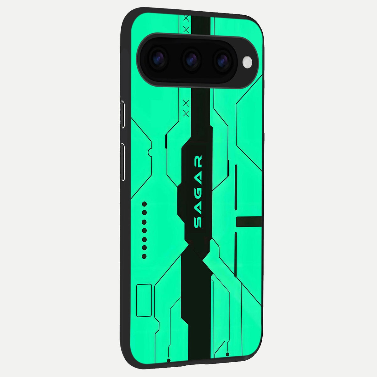  Aqua Tech CYBERPUNK Custom Name back cover For Google Pixel 11 slim fit glass case with vibrant aesthetic design