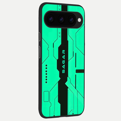  Aqua Tech CYBERPUNK Custom Name back cover For Google Pixel 11 slim fit glass case with vibrant aesthetic design