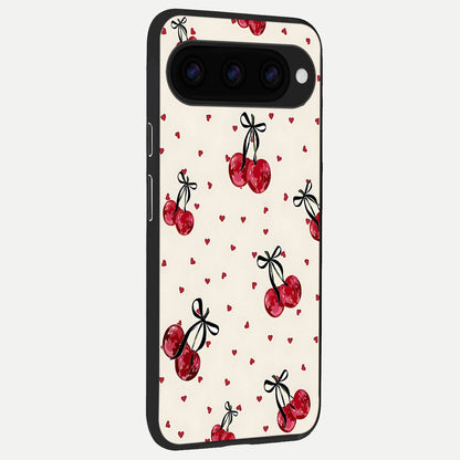  Cherry Heart Bow back cover For Google Pixel 11 slim fit glass case with vibrant aesthetic design