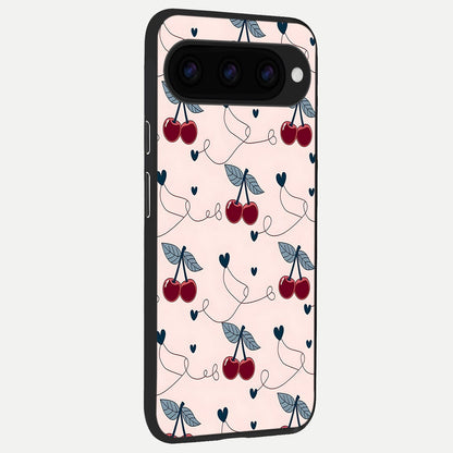  Cherry Heart Line back cover For Google Pixel 11 slim fit glass case with vibrant aesthetic design