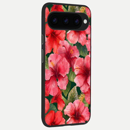  Hibiscus Pattern back cover For Google Pixel 11 slim fit glass case with vibrant aesthetic design