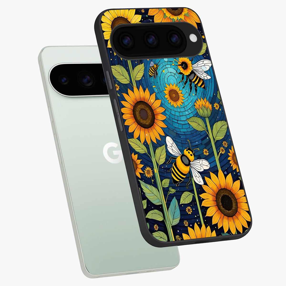  Bees And Sunflowers phone case For Google Pixel 11 Pro showing premium glass back cover with detailed artwork