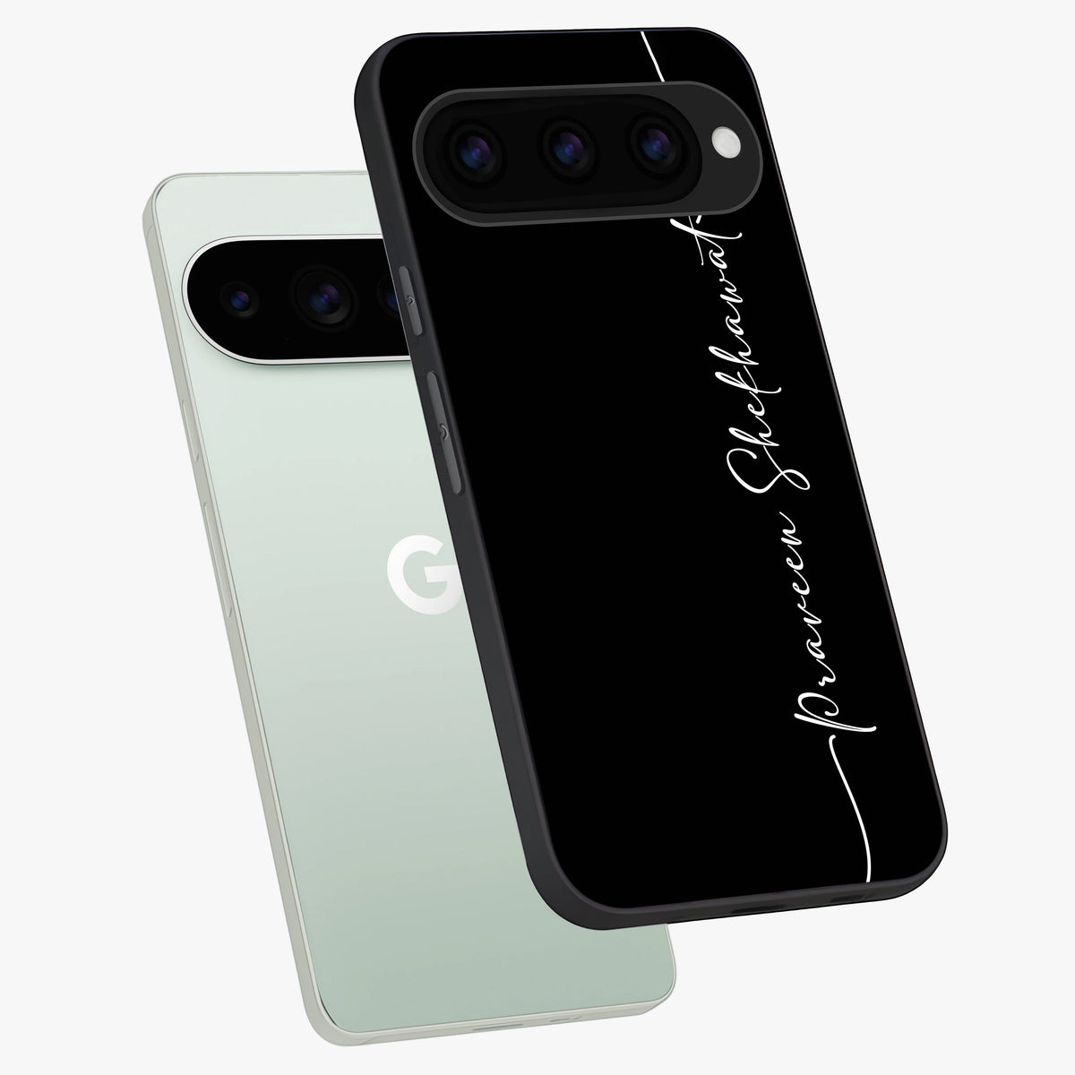  Black Tune Custom Name phone case For Google Pixel 11 Pro showing premium glass back cover with detailed artwork