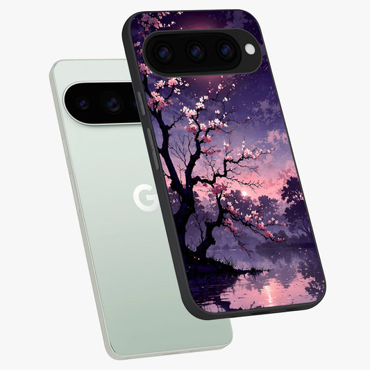  Blossom Pink Moon phone case For Google Pixel 11 Pro showing premium glass back cover with detailed artwork