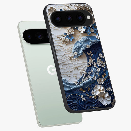  Blossom Wave Art phone case For Google Pixel 11 Pro showing premium glass back cover with detailed artwork