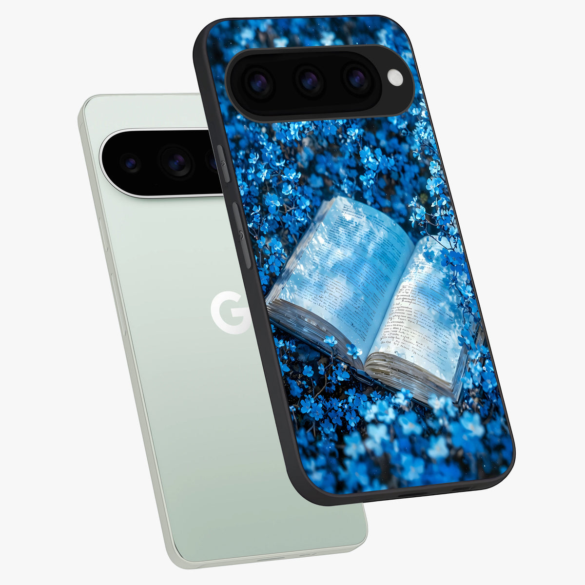  Blue Bloom Tales phone case For Google Pixel 11 Pro showing premium glass back cover with detailed artwork