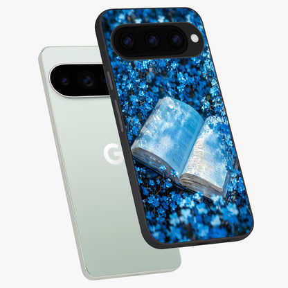 Blue Bloom Tales phone case For Google Pixel 11 Pro showing premium glass back cover with detailed artwork